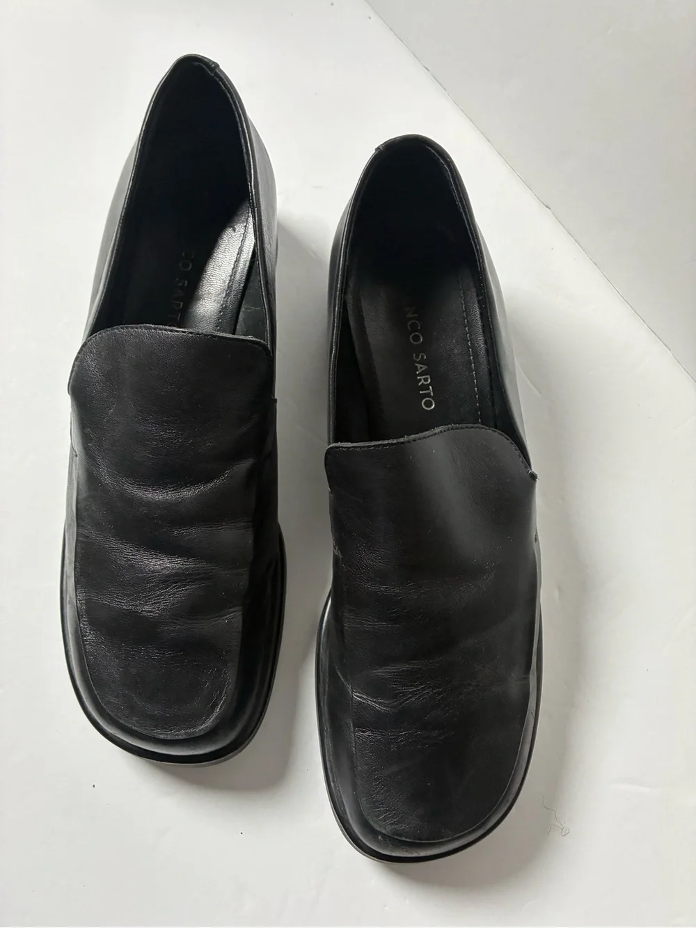 Franco Sarto Black Leather Slip-On Loafers - Picture 1 of 10